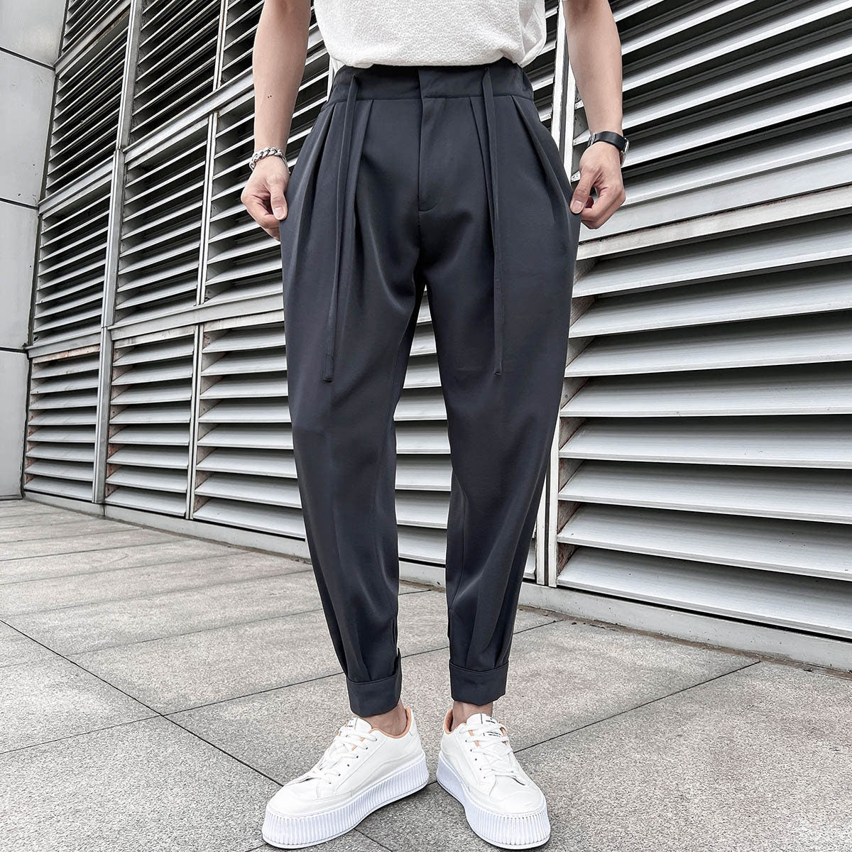 Functional Stylish Trouser with Pleats and Adjustable Bottom (Unisex) - Model S101