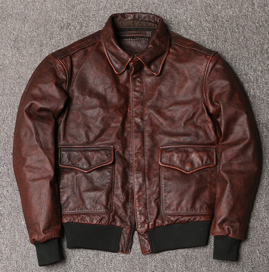 Vintage A-2 Genuine Leather Flight Jacket - Classic Rugged Style, Genuine Leather, Sophisticated Retro Look