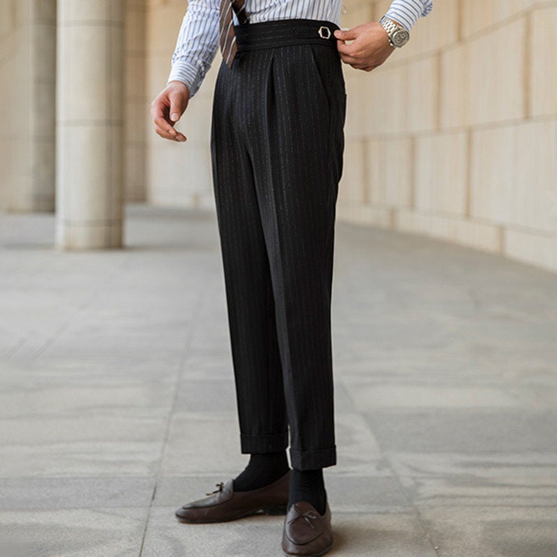 High Waisted Sartorial Striped Suit Pants