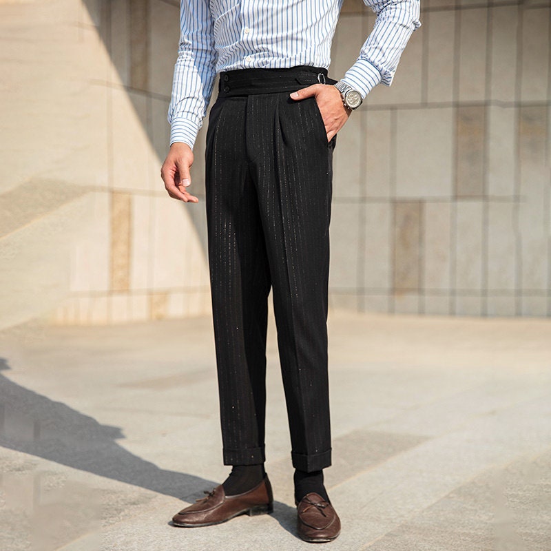High Waisted Sartorial Striped Suit Pants