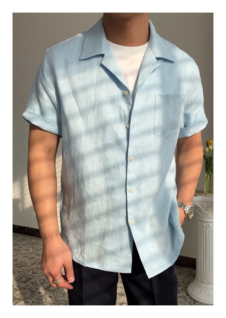 Cuban Collar Linen Short Sleeve Casual Breathable Stylish Shirt