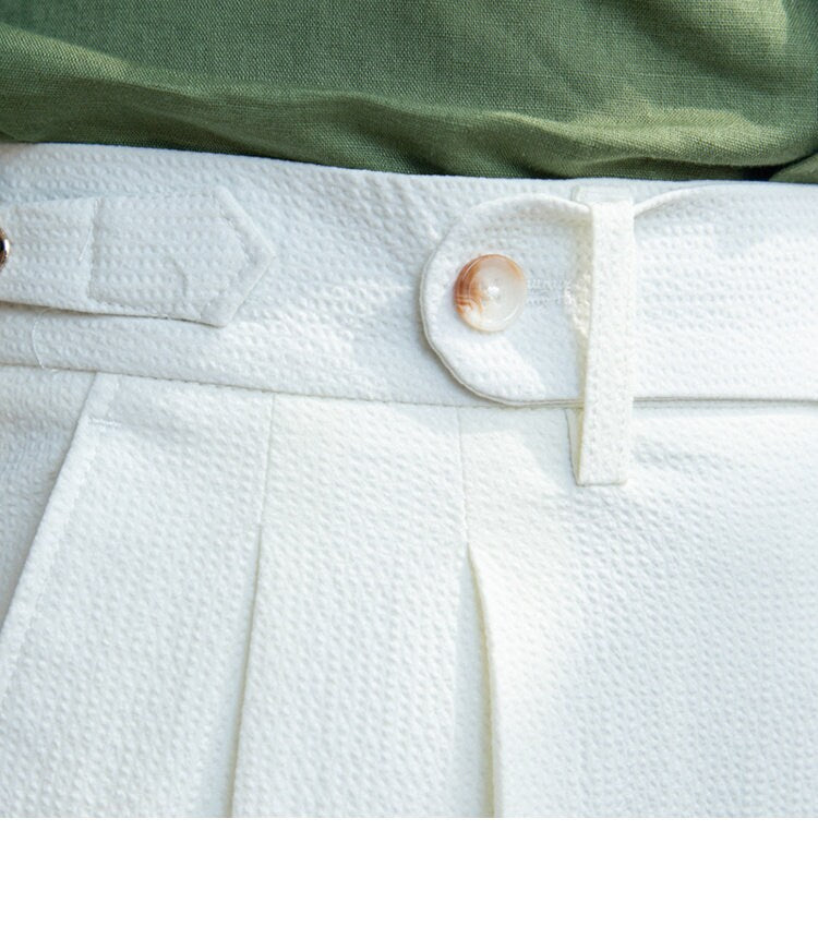 White Textured Gurkha Style Trousers: Side Adjusters, Sartorial Fit, and Versatile Look
