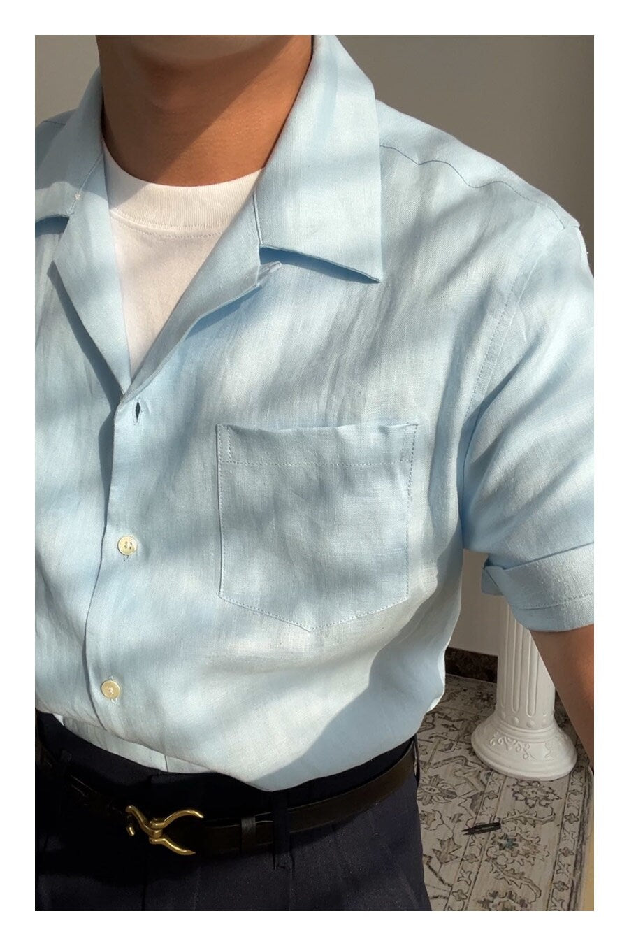 Cuban Collar Linen Short Sleeve Casual Breathable Stylish Shirt