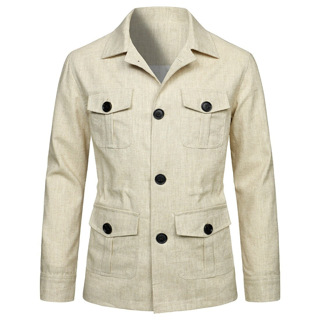 Military Safari Style Sartorial Jacket with Adjustable Waist, Cotton Linen Fabric for Comfort All Season