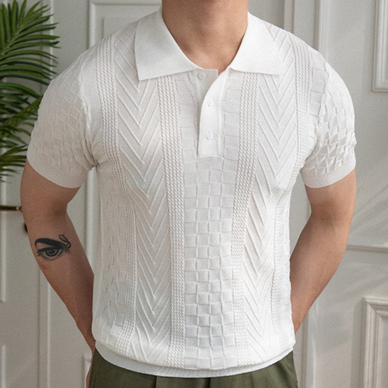 Knit Polo T- Shirt with Jacquard Pattern