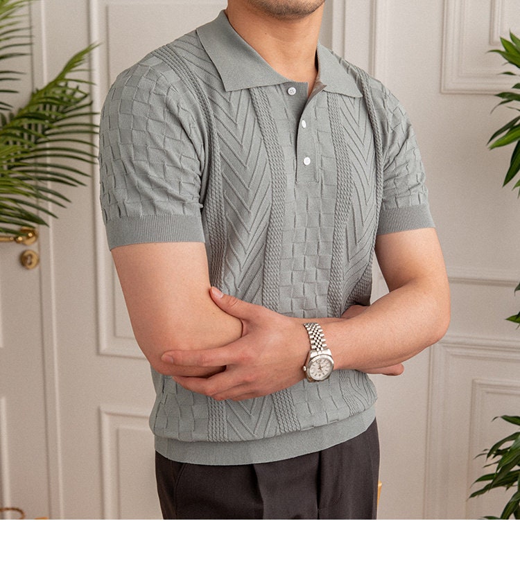 Knit Polo T- Shirt with Jacquard Pattern