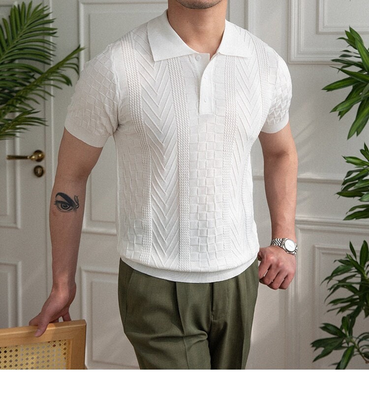 Knit Polo T- Shirt with Jacquard Pattern