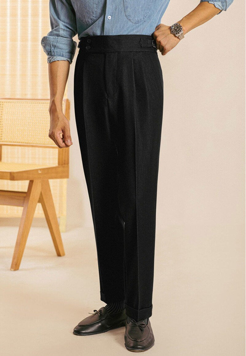 Sartorial Pleated Gurkha High Waisted Pants - High Waist, Double Button Front, Side Adjusters