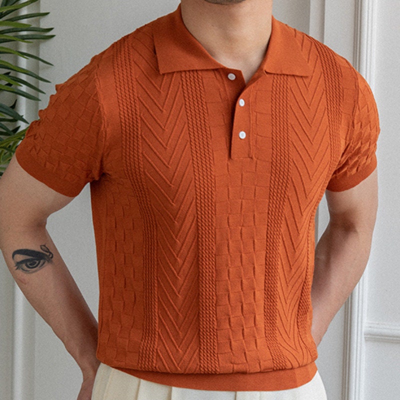 Knit Polo T- Shirt with Jacquard Pattern