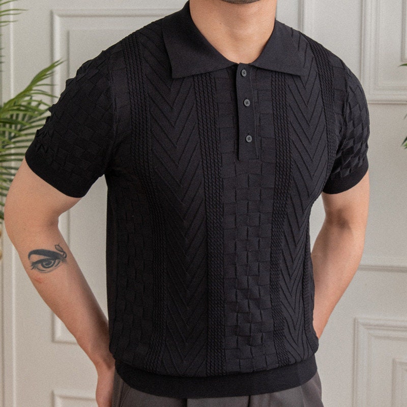 Knit Polo T- Shirt with Jacquard Pattern