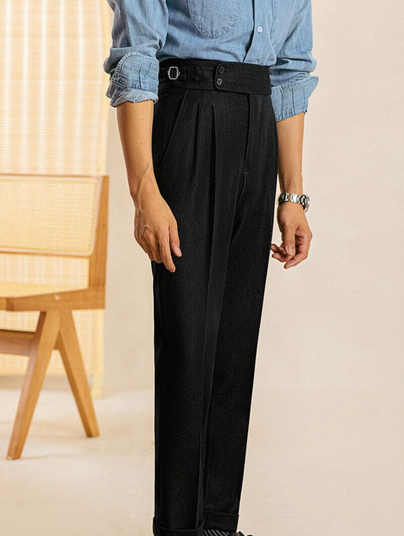 Sartorial Pleated Gurkha High Waisted Pants - High Waist, Double Button Front, Side Adjusters