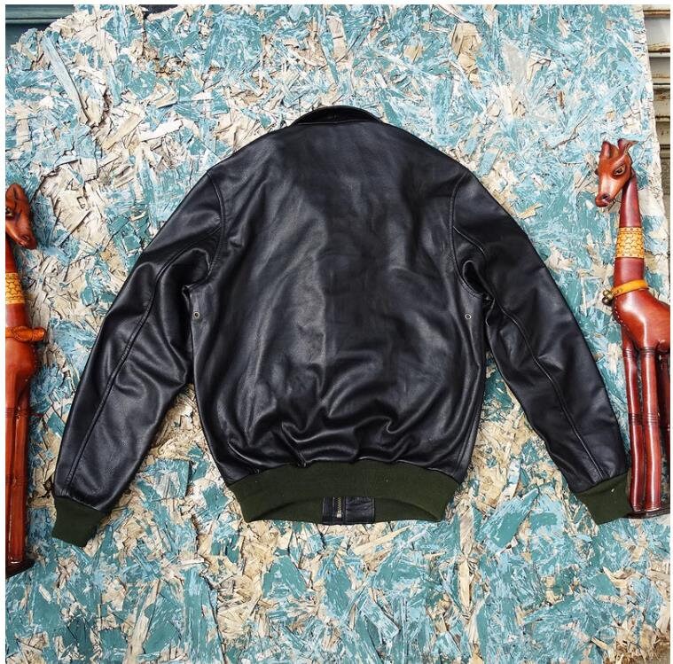Men's Vintage A-2 Calfskin Leather Jacket - Classic Bomber Style, Genuine Leather, Luxurious Retro Look