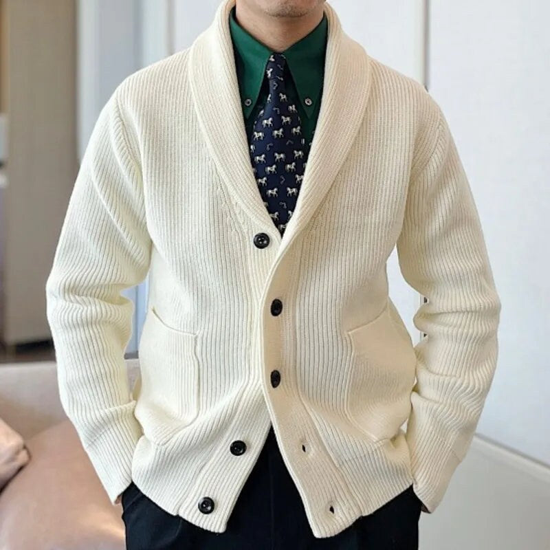 Wide Shawl Collar Knitted Cardigan - Unisex, Versatile, Sophisticated
